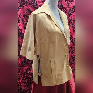 Elegant Tan Cape Jacket with Gold Accents